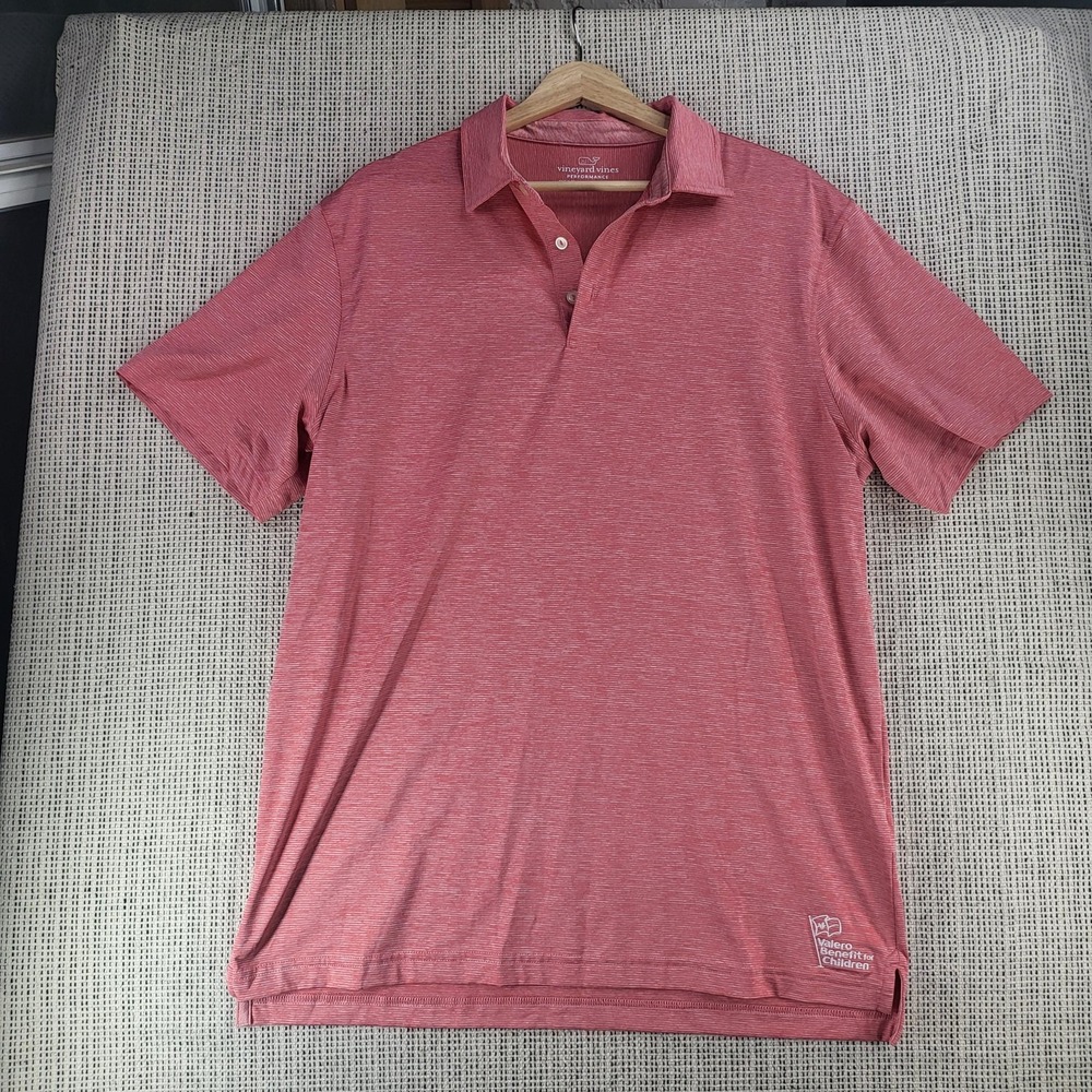Vineyard Vines Polo Shirt Mens Large Red Performance Golf Valero Benefit Logo